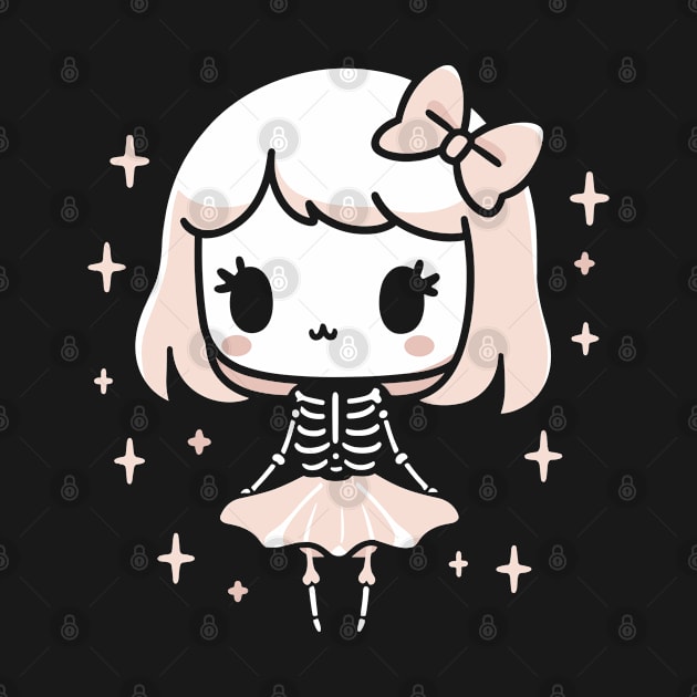 Cute Kawaii Girl in a Skeleton Costume | Halloween Cute Chibi Design by Nora Liak