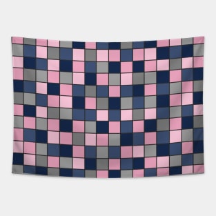 Grey, Blue and Pink Grid Tapestry