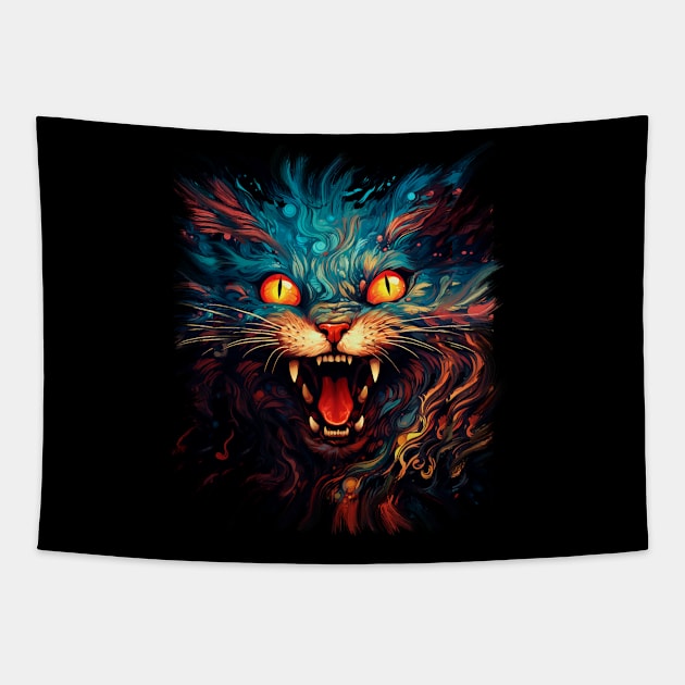 Very Angry Cat Tapestry by enyeniarts