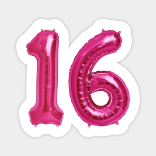 Hot Pink 16th Birthday Metallic Helium Balloons Numbers Magnet