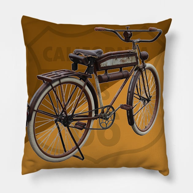 Antique Bike on Route 66 Pillow by ButterflyInTheAttic