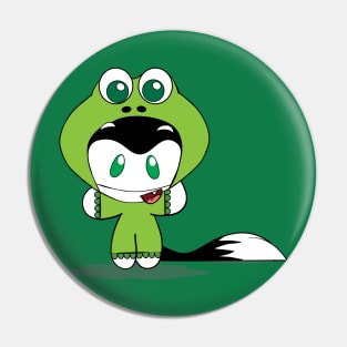 Dot the Cat in a Frog Costum Pin