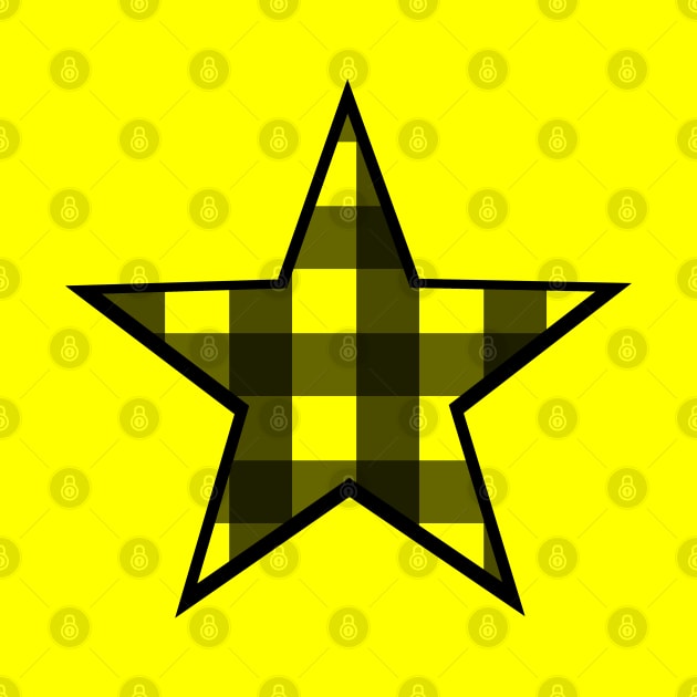 Yellow and Black Buffalo Plaid Star by bumblefuzzies