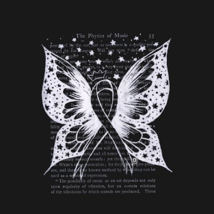 Thyroid Cancer Ribbon w/ wings- white T-Shirt