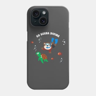 Diving with funny bear and turtle with cartoon style Phone Case