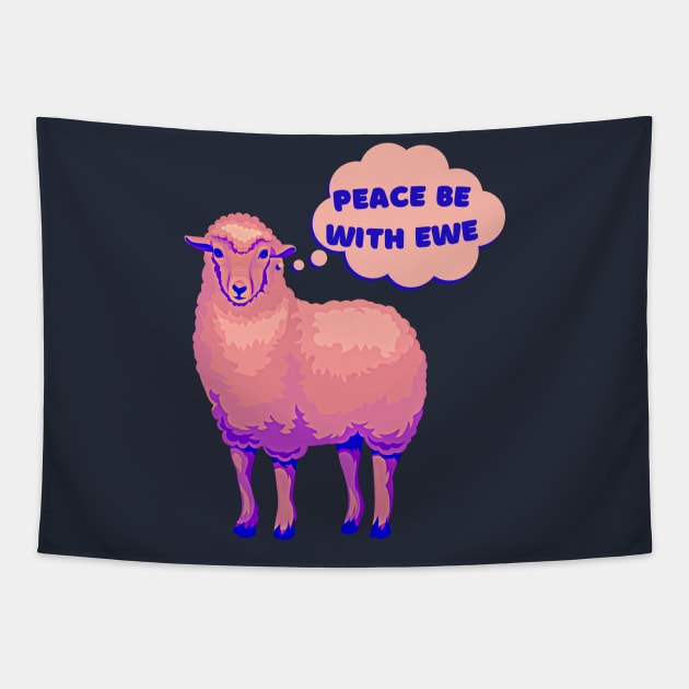 peace be with you, funny pink sheep pun Tapestry by AdaleCreates