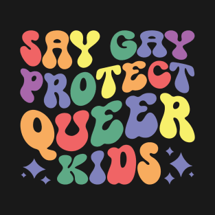 Protect Queer Kids Retro Rainbow Heart Pride LGBTQ T-Shirt