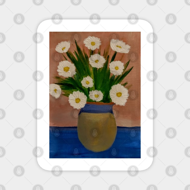 white daisy's in a gold vas Magnet by kkartwork