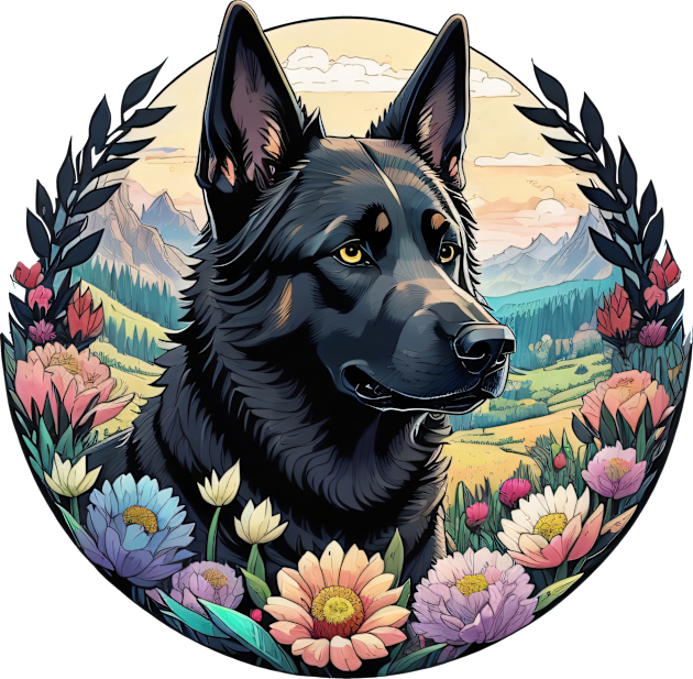 Black German Shepherd Landscape Kids T-Shirt by Pet And Petal