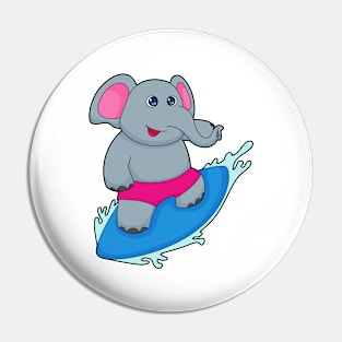 Elephant as Surfer with Surfboard Pin