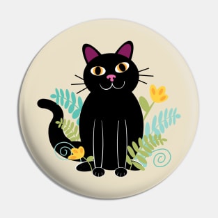 Black cat with ferns and flowers Pin