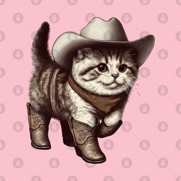 Cute Cowboy Cat with Hat and Boots by Curious Sausage