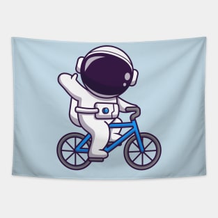 Cute Astronaut Riding Bike Cycle Cartoon Tapestry