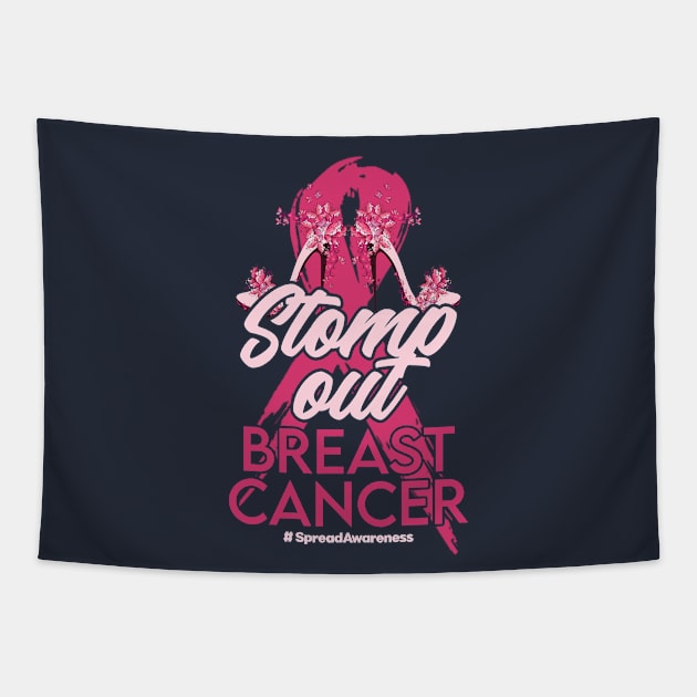 Stomp out cancer. Pink ribbon pun statement Tapestry by SerenityByAlex