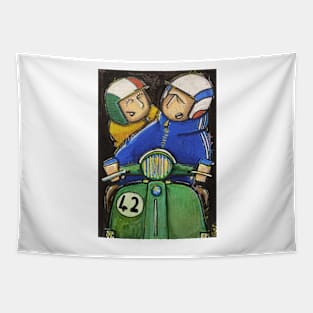 Retro Scooter, Classic Scooter, Scooterist, Scootering, Scooter Rider, Mod Art Tapestry