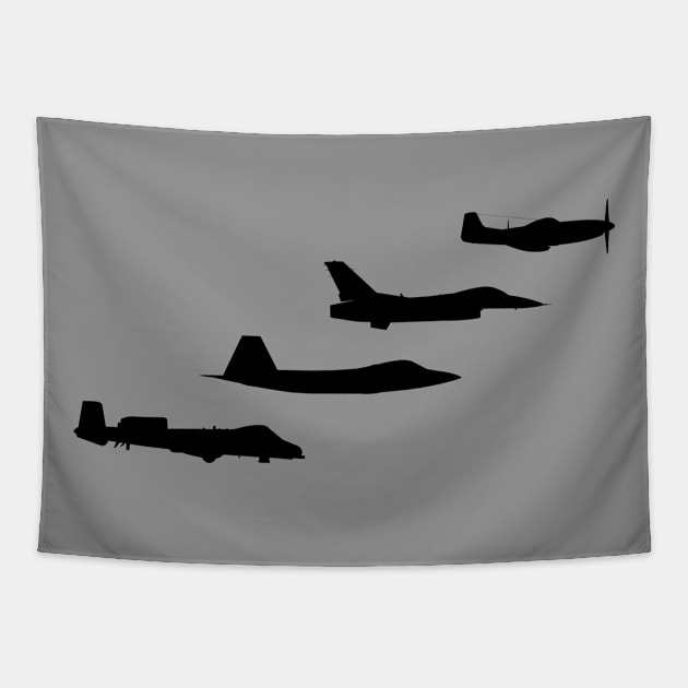 Heritage Flight - Mustang, Warthog, Viper, Raptor - Airshow Formation Tapestry by Vidision Avgeek