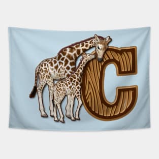 Mom and Baby Giraffe Monogram C Tapestry