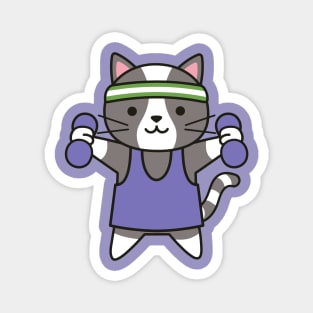 Cute Workout Cat with Weights and Headband Magnet
