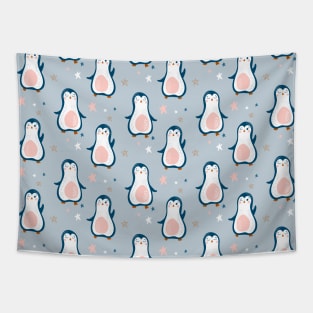 Baby seamless pattern with penguins and stars Tapestry