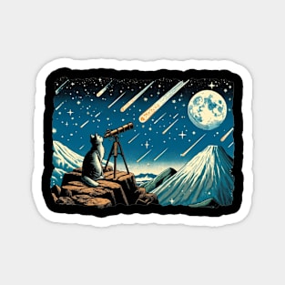 Meteor Watching Hiker Mountain Climbing Stargazing Cat Magnet