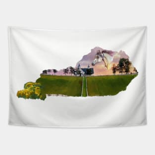 Kentucky State Shape Watercolor Horse Farm Goldenrods Tapestry