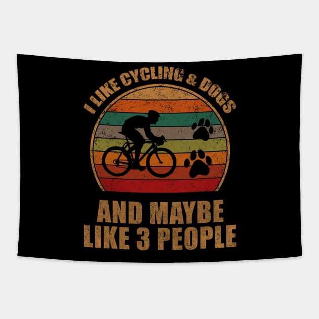 I Like Cycling & Dogs And Maybe Like 3 People Retro Funny Tapestry by Mitsue Kersting