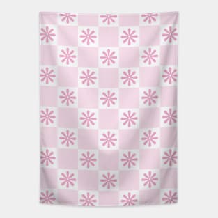 Retro Pink Checkered Floral Pattern Tapestry