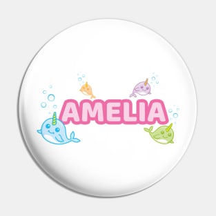 Personalised 'Amelia' Narwhal (Sea Unicorn) Design Pin