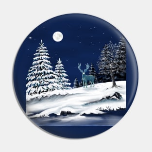 Deer In the Snowy Moonlight Pin