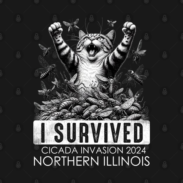 Northern Illinois Cicada Invasion Survivor Funny Cat by GreenCraft