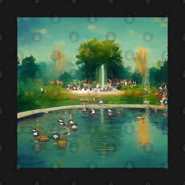 Impressionistic summer water park scene in the style of Monet by erickphd