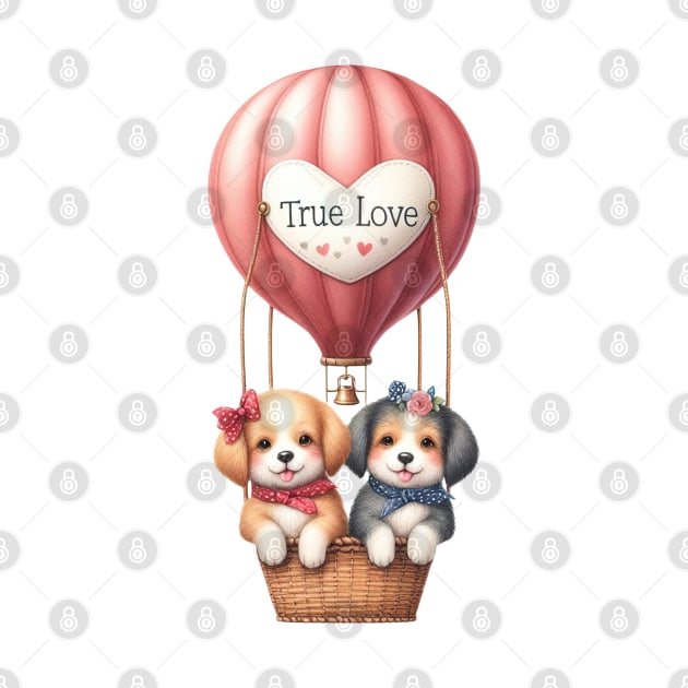 Valentine Dog Couple On Hot Air Balloon by Chromatic Fusion Studio