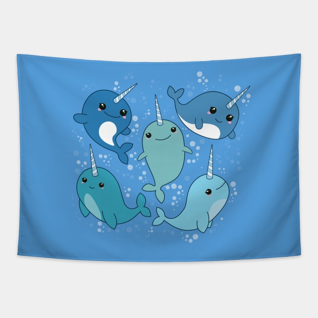 Happy Narwhals Tapestry by MariBiscuits