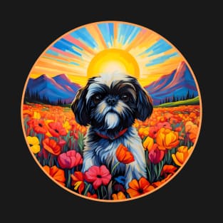 Shih Tzu Mountain Flower Cute Colorful Puppy Dog T-Shirt