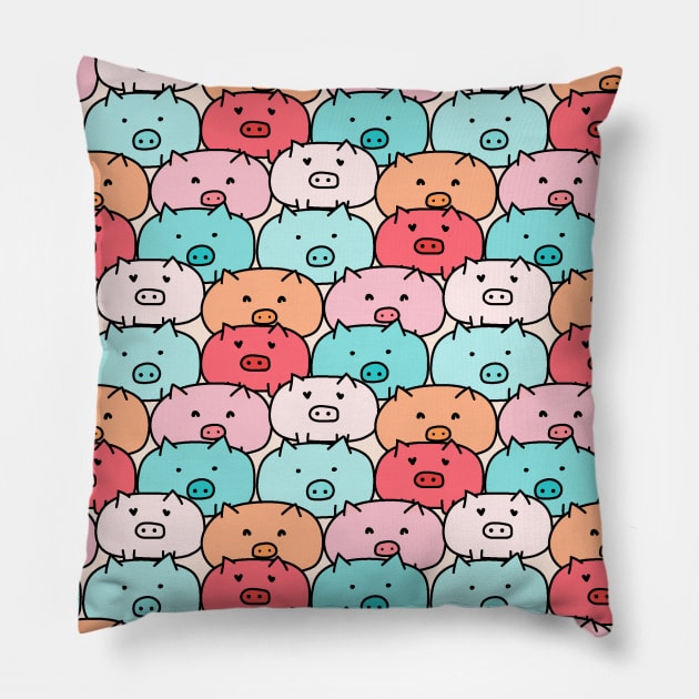 Lovely Pig Pattern Pillow by aquariart