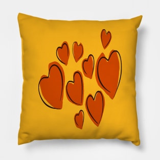 Cute Hearts Hand Drawn Orange Romantic Doodle Pillow