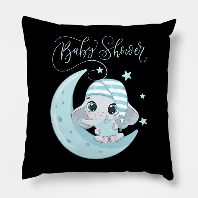 Baby shower Mommy to be Hello little One Sweet little elephant on a moon in pajamas cute baby outfit Pillow by BoogieCreates