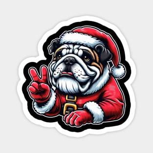 Bulldog as Santa on Christmas Magnet