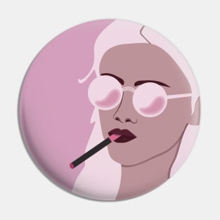 Badass Girl Smoking Pink Cigar Pin