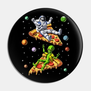 Astronaut And Alien Riding Pizza Pin