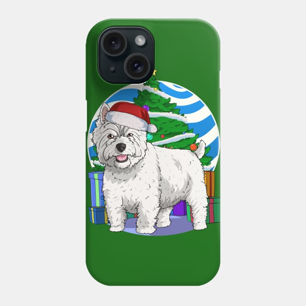 West Highland White Terrier Dog Cute Santa Christmas Phone Case by Noseking