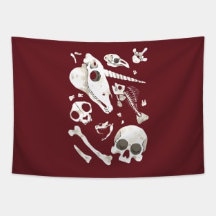 burgundy Skulls and Bones - Wunderkammer Tapestry