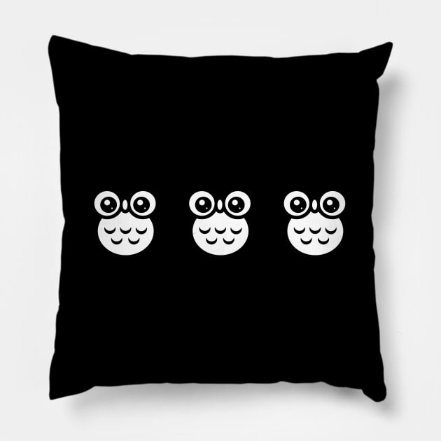 Black Cute baby Owl row Pillow by ClaudiaRinaldi