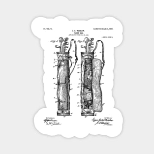 Golf Bag Patent - Caddy Art - Black And White Magnet