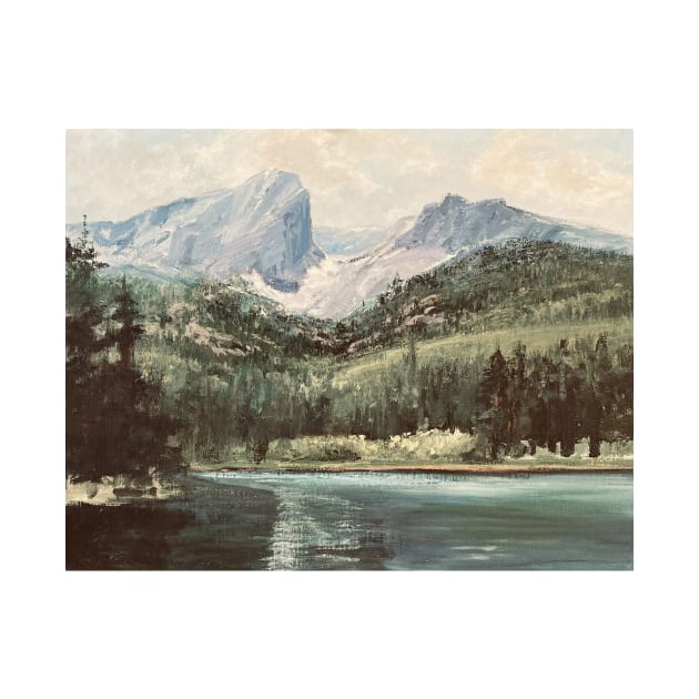 Mountain Vintage Oil on Canvas Lake Painting by Gallery Digitals