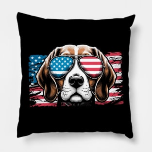 Beagle Patriotic Sunglasess American Flag 4th of July Pillow