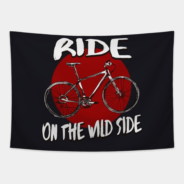 Mountainbike ride on the wild Side Tapestry by Foxxy Merch