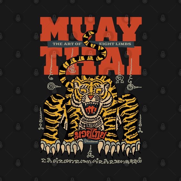 Muay Thai Kickboxing Tiger Tattoo by KewaleeTee