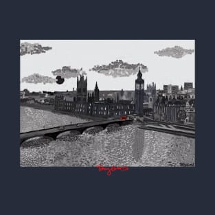 Westminster on the Thames, London  Black and white T-Shirt