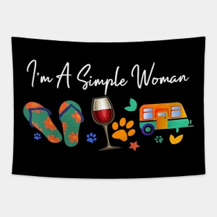 I am a simple woman camping wine dog flip flops Tapestry